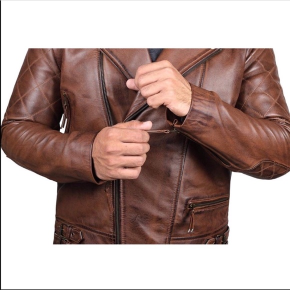 🎾 Real leather brown bomber moto jacket new - Picture 4 of 7